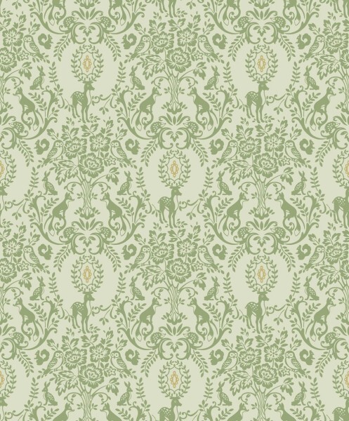 White and Green Wallpaper Animals and Ornaments Jack n Rose Grandeco JS3312