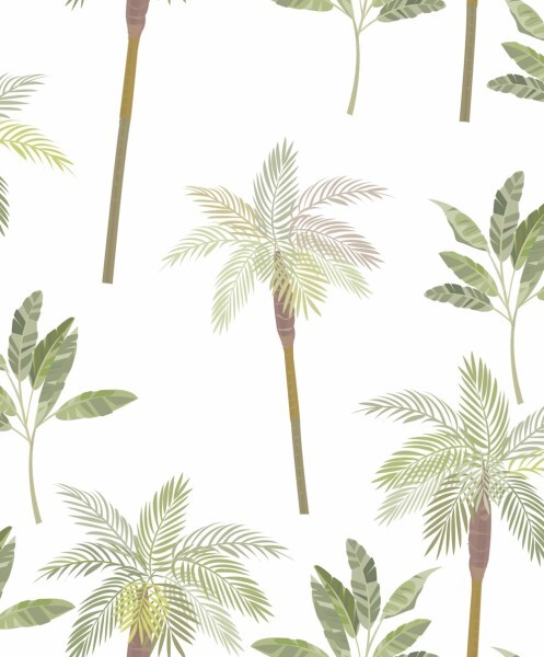 nature motif palm trees wallpaper white and green Kids Walls Marburg 45882