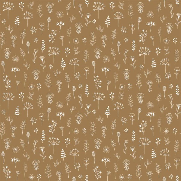 filigree summer blossoms wildflowers wallpaper gold beige Woodland Rasch Textil 139281
