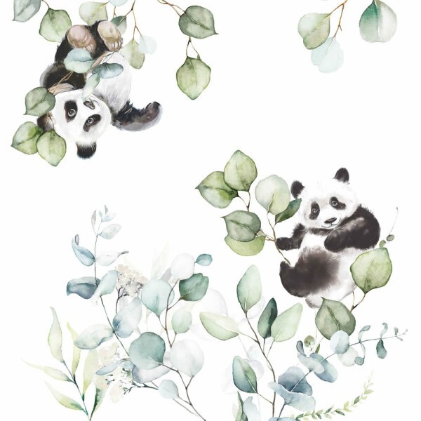 Auarelloptik Panda Bears Mural Green Kids World Rasch 364972
