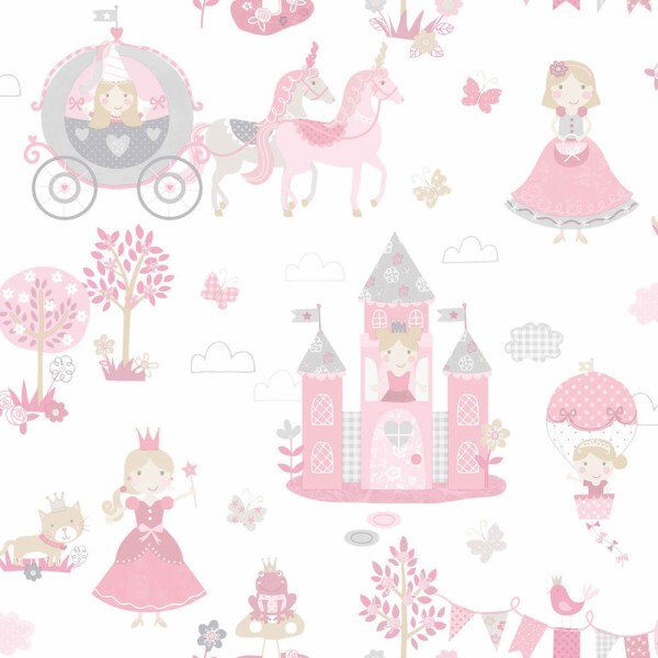 fairytale castle white and pink non-woven wallpaper Tiny Tots 2 Essener G78371