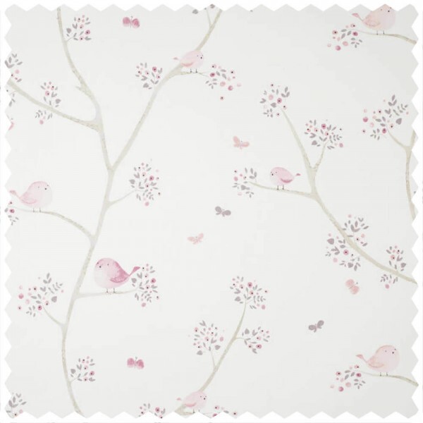 decorative fabric cute sparrows on trees forest pink MWS80024418