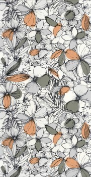 nature motif leaves flowers wallpaper gray green cream Young and free YNF103387070