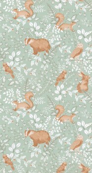 Animals in the forest wallpaper brown and green Caselio - Autour du Monde Texdecor ADM103547023