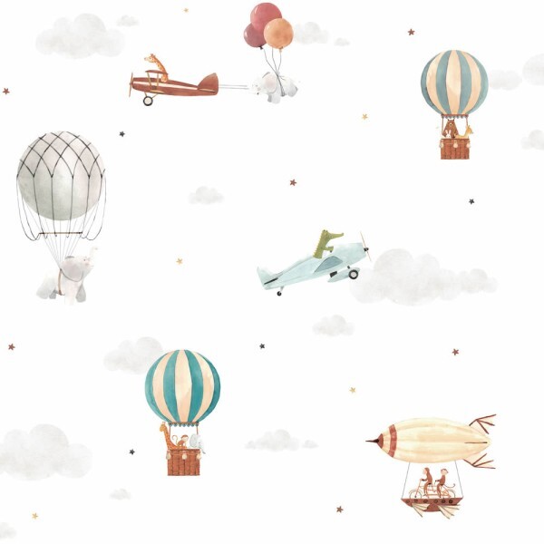 Heißluftballons und Flugzeuge Weiß und bunt Tapete Pippo Rasch Textil 104562