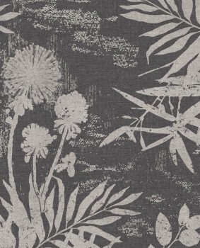 55-379035 Eijffinger Lino Blätter Blumen schwarz Vliestapete