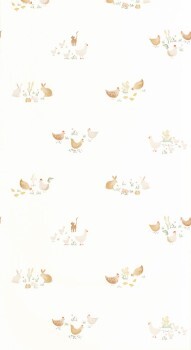 Vliestapete Hühner Hasen Katzen Bauernhoftiere weiß braun OUAT88372658