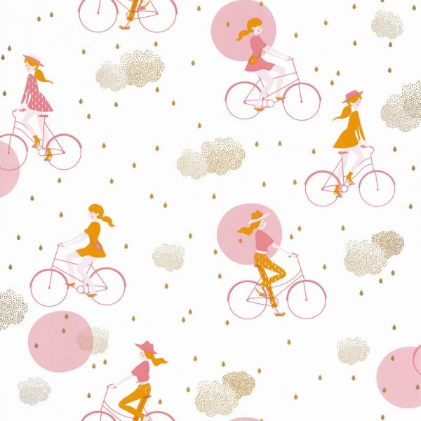 Tapete Weiß Pinkes Fahrrad