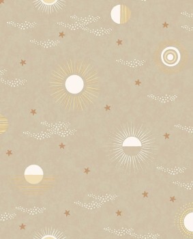 sky sun, moon and stars non-woven wallpaper beige Explore Eijffinger 323080