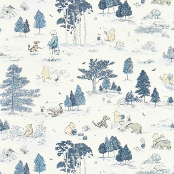 non-woven wallpaper Winnie the Pooh Hundred Acre Forest Disney white DDIW217281