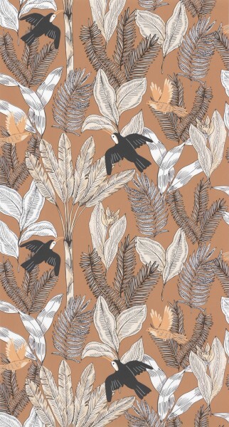 Leaves and Birds Brown Wallpaper Caselio - Autour du Monde Texdecor ADM103492021