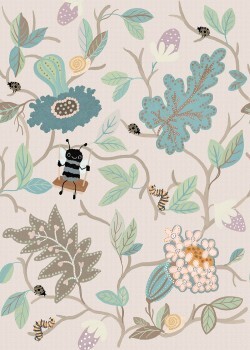 Nature motifs bees and ladybugs mural beige and multicolored Olive & Noah Behang Expresse INK7828