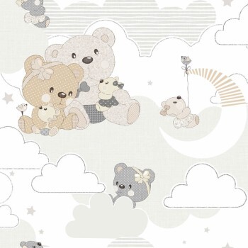 bear family white beige and gray wallpaper Mondobaby Rasch Textil 113036