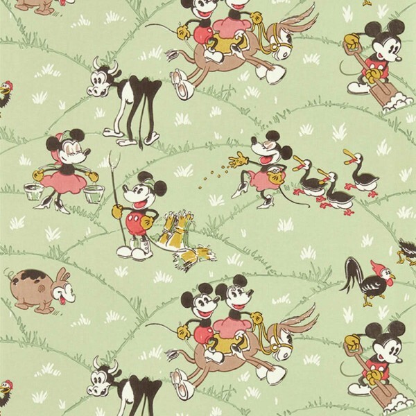 Non-woven wallpaper Mickey and Minnie Farm Disney pastel green DDIW217266
