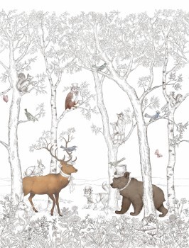 Tiere und Bäume Wandbild schwarz und weiß Jack n Rose Grandeco JS6001