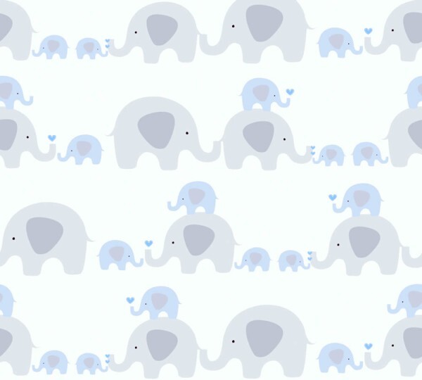 Blue and gray non-woven wallpaper elephant row Little Love AS Creation 381131