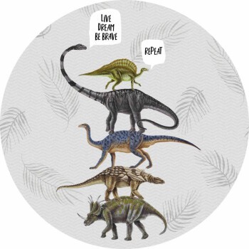 Rundes Wandbild 100 cm Grau Dinosaurier Vlies INK7670