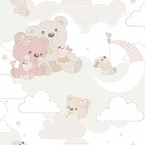 moon and clouds white cream and pink wallpaper Mondobaby Rasch Textil 113038