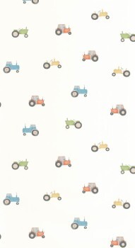 tractors agricultural machinery non-woven wallpaper white colorful Casadeco - Once upon a time OUAT88368726