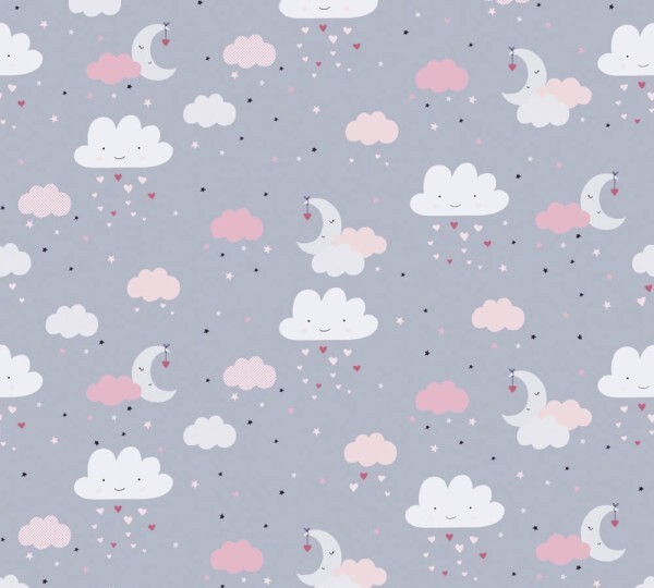 light purple non-woven wallpaper clouds, moon and stars Little Love AS Creation 381251