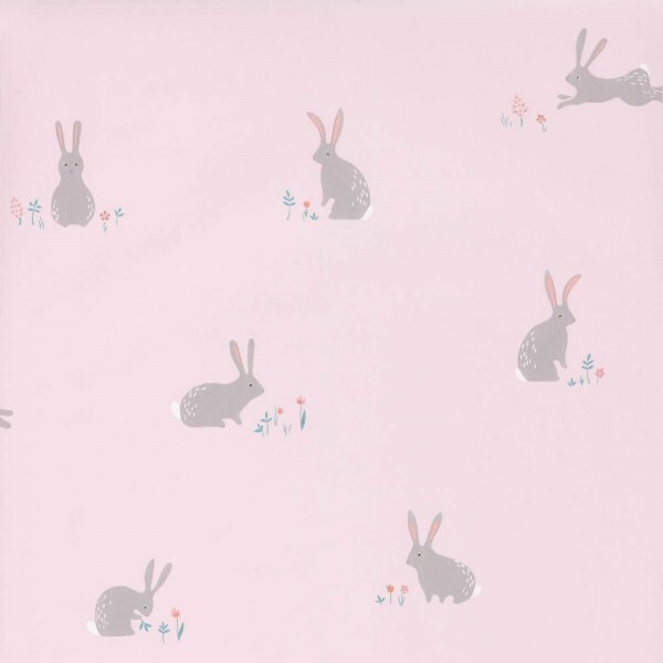 Pink wallpaper rabbit grey