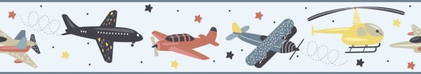 stars and planes border bright blue and colorful Kids Walls Marburg 45818