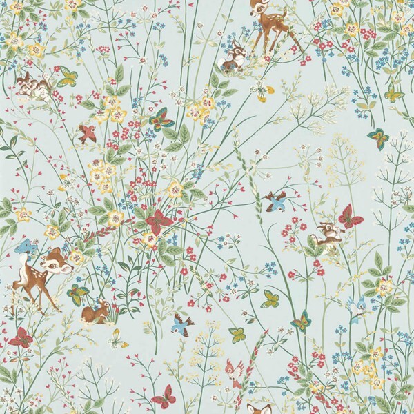 non-woven wallpaper Bambi and Thumper birds flowers pink DDIW217278