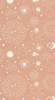 Saturn and sun aprico and white wallpaper Caselio - Young and free Texdecor YNF103244040
