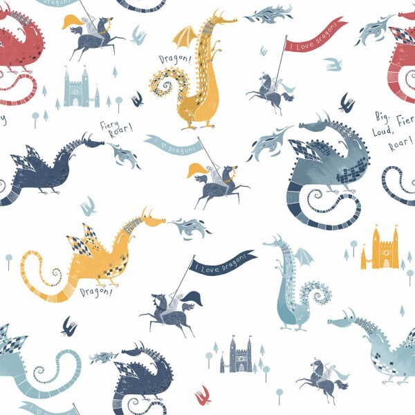 Fairytale dragons non-woven wallpaper white and colorful Tiny Tots 2 Essener G78369
