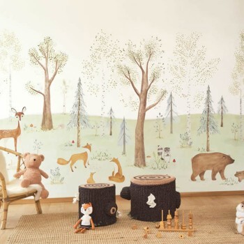 Animals in the Forest Pastel Colored Mural Casadeco - Once upon a time OUAT88547611
