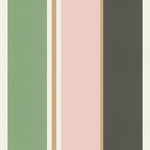 Pink and green wallpaper wide and narrow bars Club Botanique Rasch 539028 _L