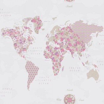 Papiertapete Pink Weltkarte