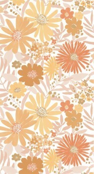 non-woven wallpaper blossoms leaves flowers white LGG104430436