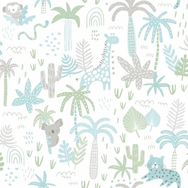 Nature motifs Colorful non-woven wallpaper wallpaper blue, green and white Pippo Rasch Textil 104541