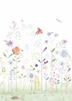 Wandbild 2,80 x 2,00 m Sommerblumen Wiese Schmetterlinge pastellfarben
