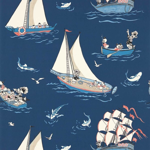 non-woven wallpaper Donald Duck on the sea boats Tick Trick and Track Disney blue DDIW217283