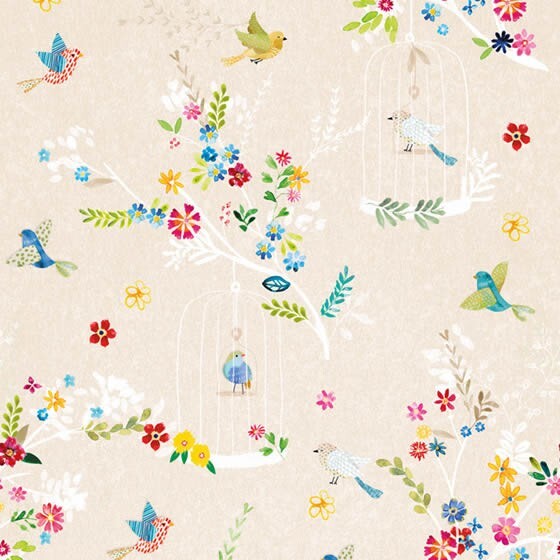 Wandbild Beige Vögel Blumen