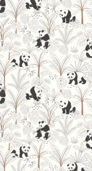 Pandas and Leaves Black and White Wallpaper Caselio - Autour du Monde Texdecor ADM103500000