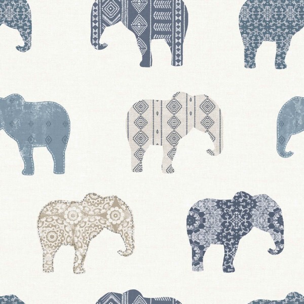 Tapete Elefanten Beige Blau