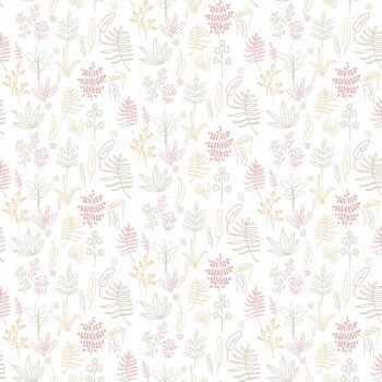 white and pink wallpaper leaf motifs Mondobaby Rasch Textil 113005