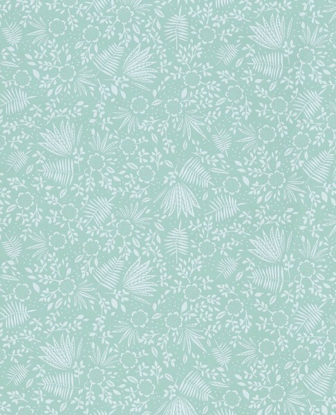 Aquamarine blue leaves non-woven wallpaper