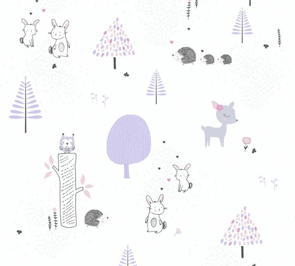 animal motifs non-woven wallpaper white and purple Little Love AS Creation 381171