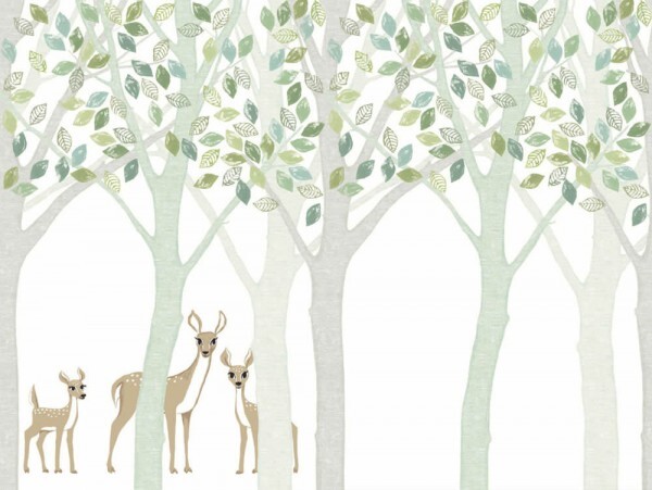 Deer forest mural green