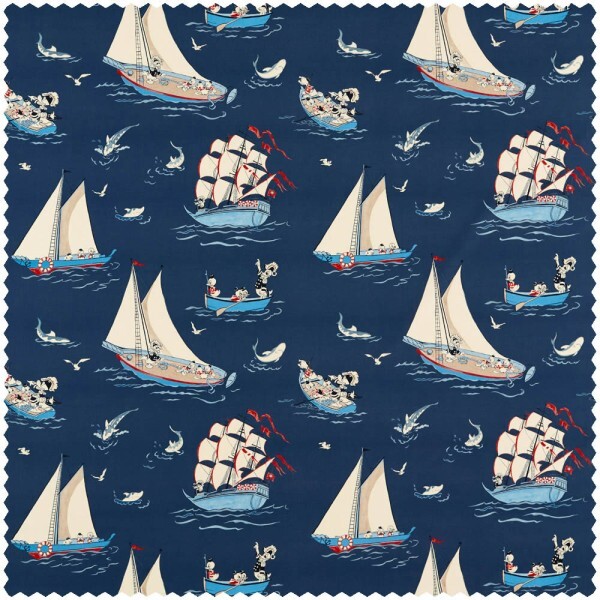 Decorative fabric Donald Duck Tick Trick and Track boats dark blue DDIF227161