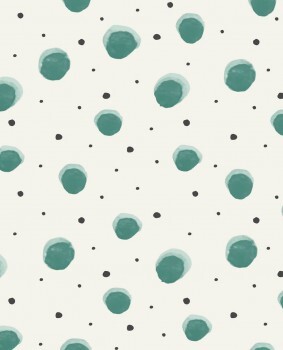 Non-woven wallpaper white dots green black