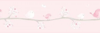 Bordüre Vögel auf einem Baum rosa MLW29854300