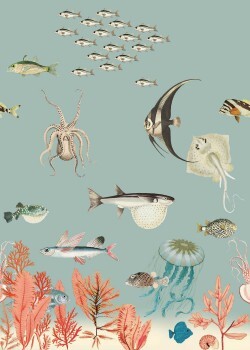 Fish and Jellyfish Light Blue Mural Onszelf Stories Rasch 557497