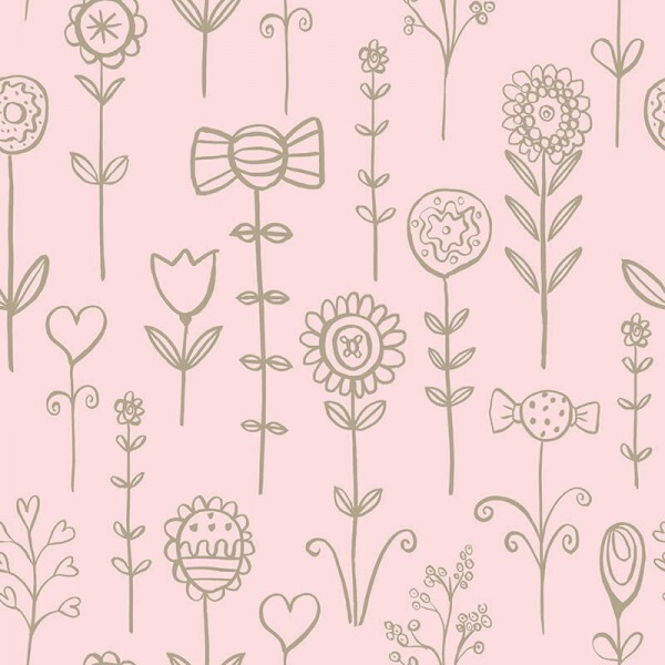 Wallpaper candy flower motifs pink gold