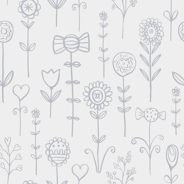 Wallpaper white bright grey candy flowers non-woven