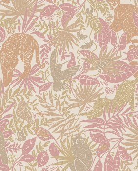 nature animals in the rainforest non-woven wallpaper beige and pink Explore Eijffinger 323022